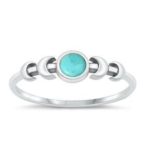 Sterling Silver 925 Dainty Minimalist Crescent Moon Turquoise Band Ring Sz 4.75